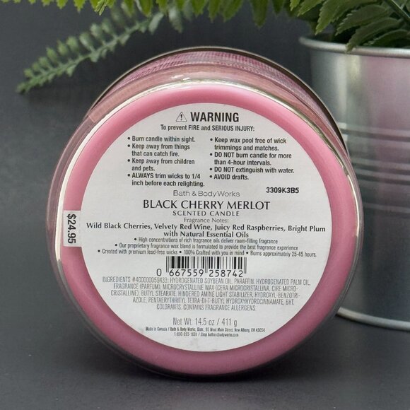 BBW Black Cherry Merlot Bath & Body Works 3 Wick Candle - Picture 9 of 10